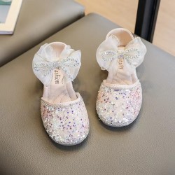White Sparkles Ankle Ribbon Straps Shoes