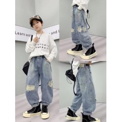Light Blue Big Ripped Denim Pants