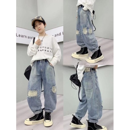 Light Blue Big Ripped Denim Pants
