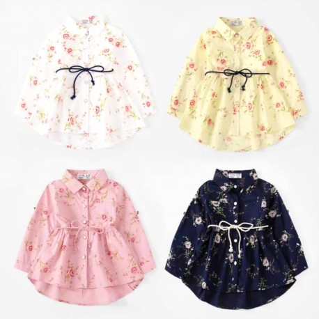 White Floral Long Sleeve Tunic With Belt