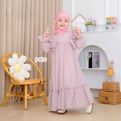 Pale Little Floral Ruffle Gamis + Hijab