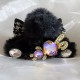 Black Fur Sparkle Ribbon Hairclips