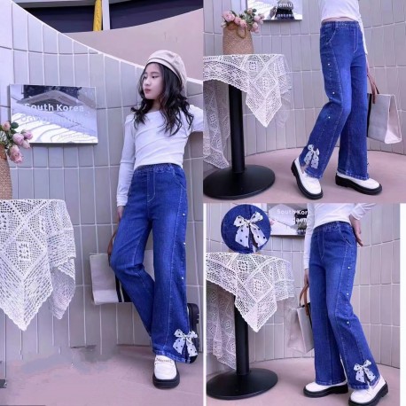 Blue Pearl White Polka Ribbon Jeans