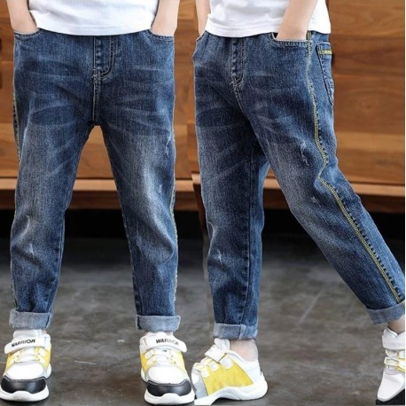 Dark Blue Washed Yellow Line Jeans(no belt)