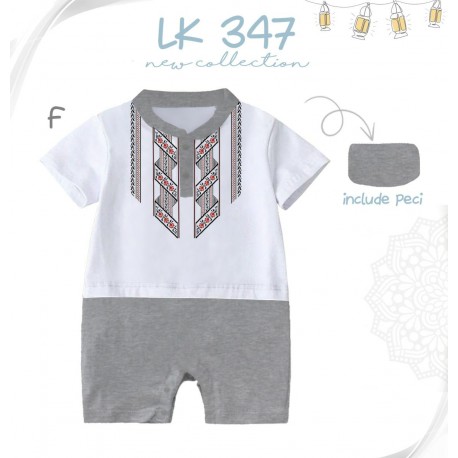 White Grey Baby Koko Romper+Peci