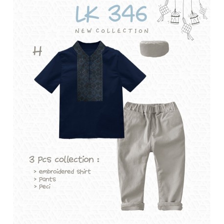 Navy Embroidery Koko Set Grey Pants+Peci