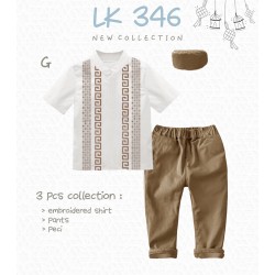 White Embroidery Koko Set Brown Pants+Peci