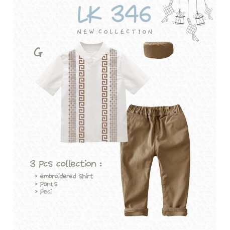 White Embroidery Koko Set Brown Pants+Peci