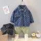 Blue Denim Patterned Top Set Pants