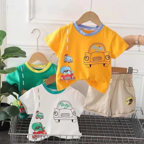 Green Cars T-Shirt Set Cream Pants