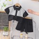 Black Stripe Pocket Shirt Set Pants