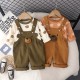 2in1 Orange Bear Face Set Overalls