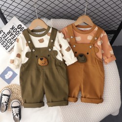 2in1 Orange Bear Face Set Overalls