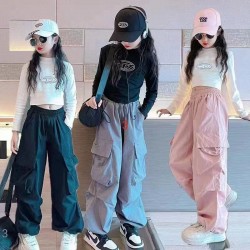 White Oval Top Set Black Cargo Pants