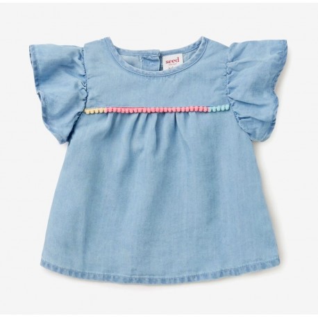 Blue Ruffle Girl Short Sleeve T-Shirt
