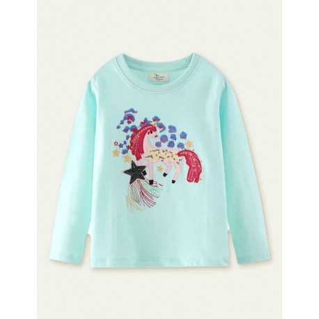 Blue Unicorn Girl Long Sleeve T-Shirt