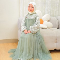 Sage White Floral Tutu Gamis + Hijab