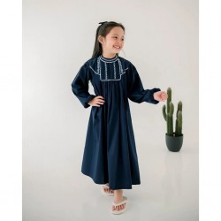 Navy Lovely Pleated Embroidery Gamis