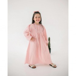 Baby Pink Lovely Pleated Embroidery Gamis