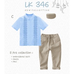 Blue Embroidery Koko Set Brown Pants+Peci