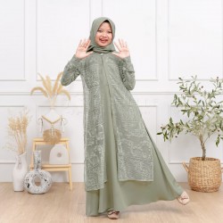 Sage 2 Looks Elegance Lace Gamis + Hijab