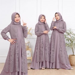 Taupe 2 Looks Elegance Lace Gamis + Hijab