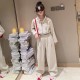 Cream Zipper Jacket Set Oversized Pants
