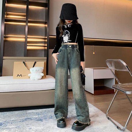 Dark Grey Green Washed Denim Pants