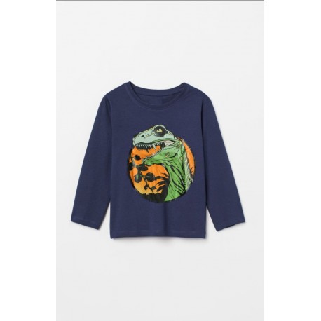 Navy T-Rex Boy Long Sleeve T-Shirt