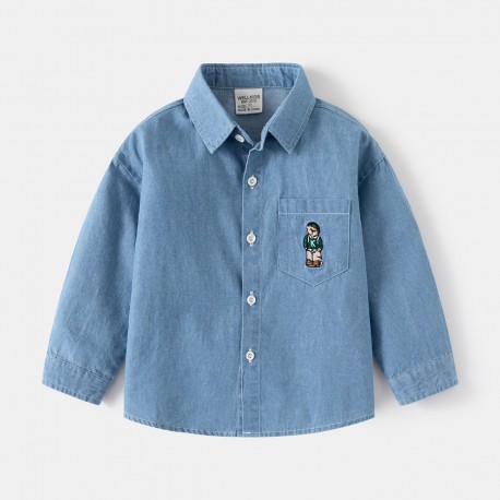 Light Blue Bear Denim LS Shirt