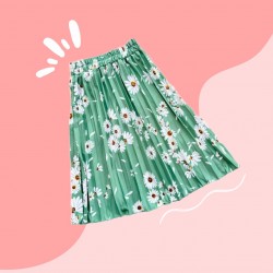 Green Floral Pleated Skirt