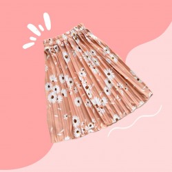 Peach Floral Pleated Skirt