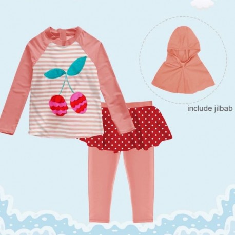 Cherry Stripes Swimsuits+Hijab