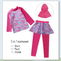 Pink Mermaid Swimsuits+Hijab