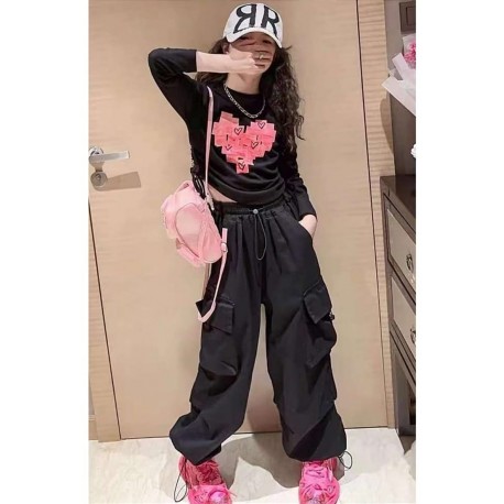 Black Heart Top Set Black Cargo Pants