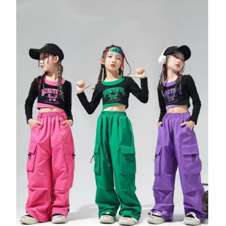 Green Beautiful Butterfly Crop Top Set Cargo Pants