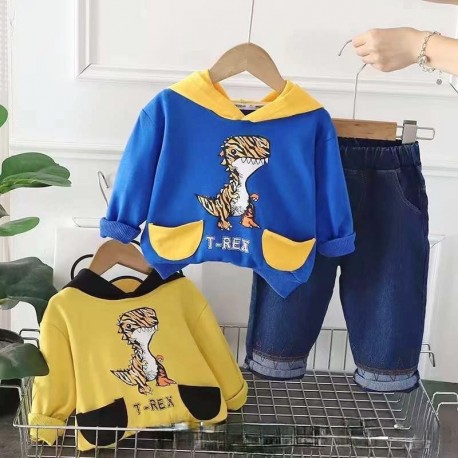 Yellow Hoodie T-Rex Set Denim Pants