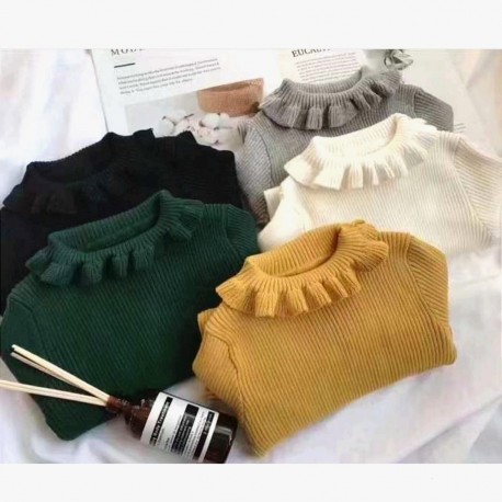 Black Ruffle Collar Knitted Top