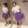 Cream Puffy Top Set Purple Skirt