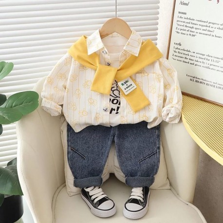 Yellow Shawl Palm Shirt Set Jeans