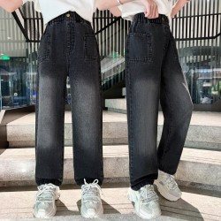 Dark Grey Trapezoid Washed Jeans