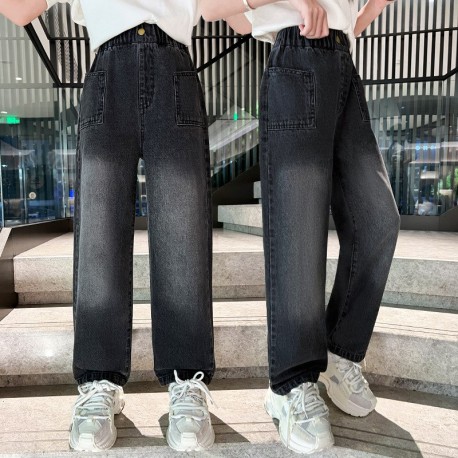 Dark Grey Trapezoid Washed Jeans