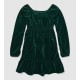 Sugar Jade Green Velvet Smocked Long Sleeve Dress