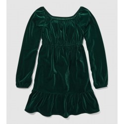 Sugar Jade Green Velvet Smocked Long Sleeve Dress