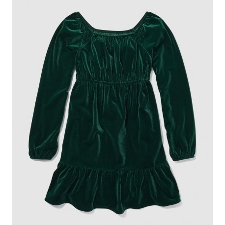 Sugar Jade Green Velvet Smocked Long Sleeve Dress