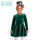 Place Green Velvet Long Sleeve Dress