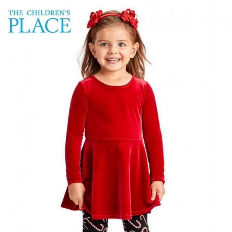 Place Red Velvet Long Sleeve Dress