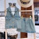 Denim Halter Neck Top Set Denim Skirt