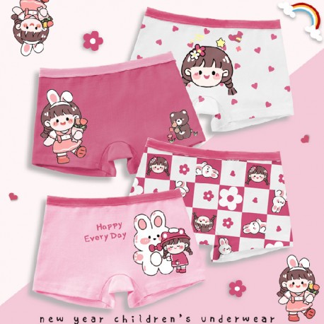 4pcs Pink Girls Cotton Boxer Briefs