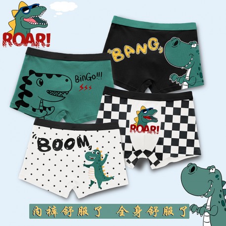 4pcs Green Dinosaurs Cotton Boxer Briefs
